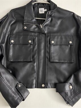 Princess Polly Black Faux Leather Cropped Utility Jacket